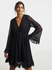 Simply Be Black Lace Skater Dress - Image 1 of 4