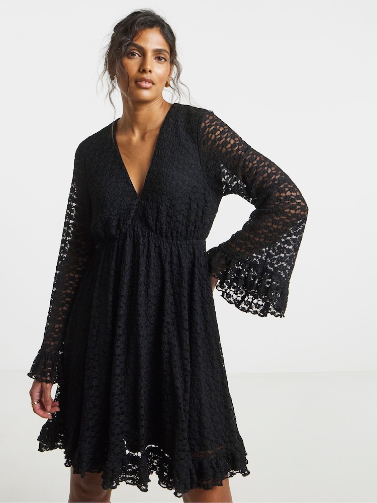 Simply Be Black Lace Skater Dress - Image 1 of 4