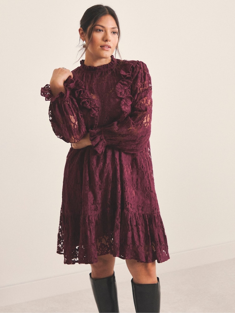 أحمر - Simply Be Lace Ruffle Mini Dress - صورة 1 من 4 أحمر - Simply Be Lace Ruffle Mini Dress - صورة 1 من 4