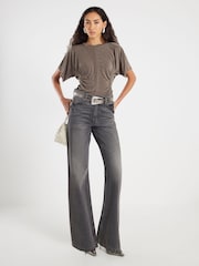 River Island Brown Short Sleeve Ruched Top - Image 3 of 6