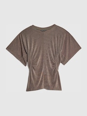 River Island Brown Short Sleeve Ruched Top - Image 5 of 6