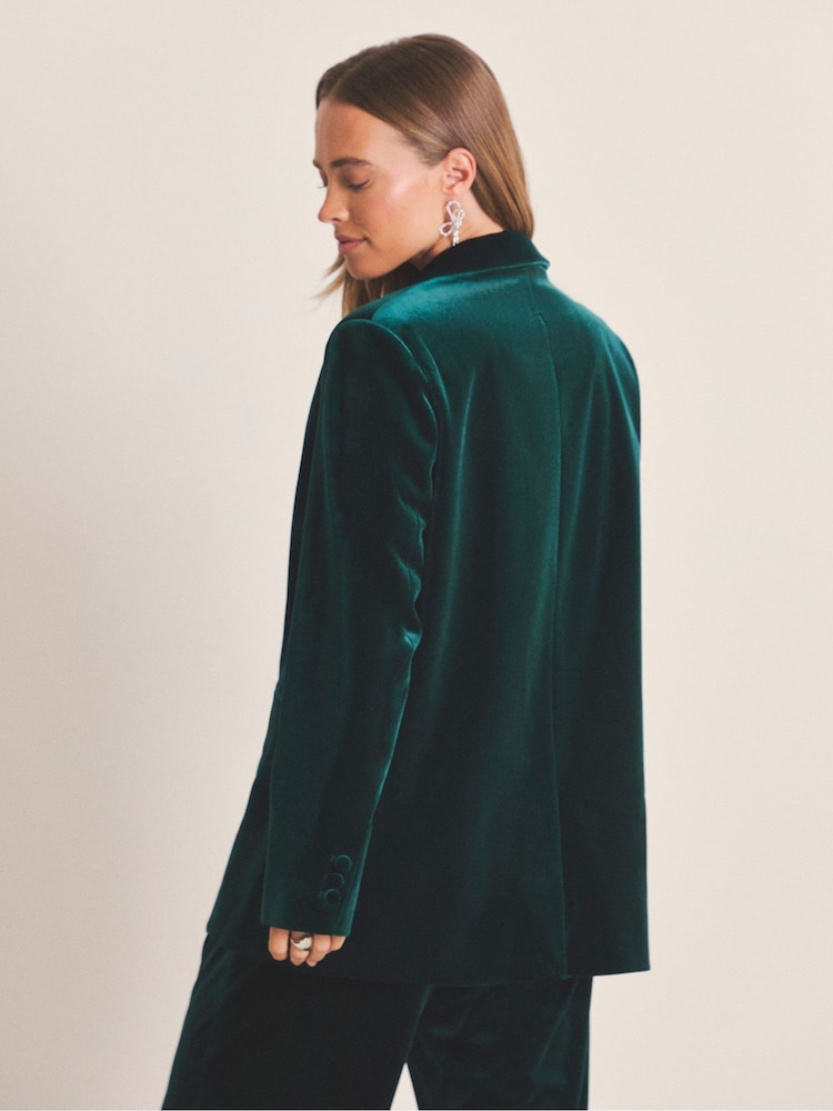 Simply Be Green Velvet Single Breasted Blazer - Image 2 of 4