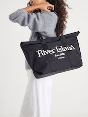 River Island Black Roll Top Holdall logo Bag - Image 6 of 6