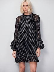 Ro&Zo Silver Petite Beatrix Foil Frill Sleeve Mini Dress - Image 1 of 4