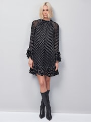 Ro&Zo Silver Petite Beatrix Foil Frill Sleeve Mini Dress - Image 2 of 4