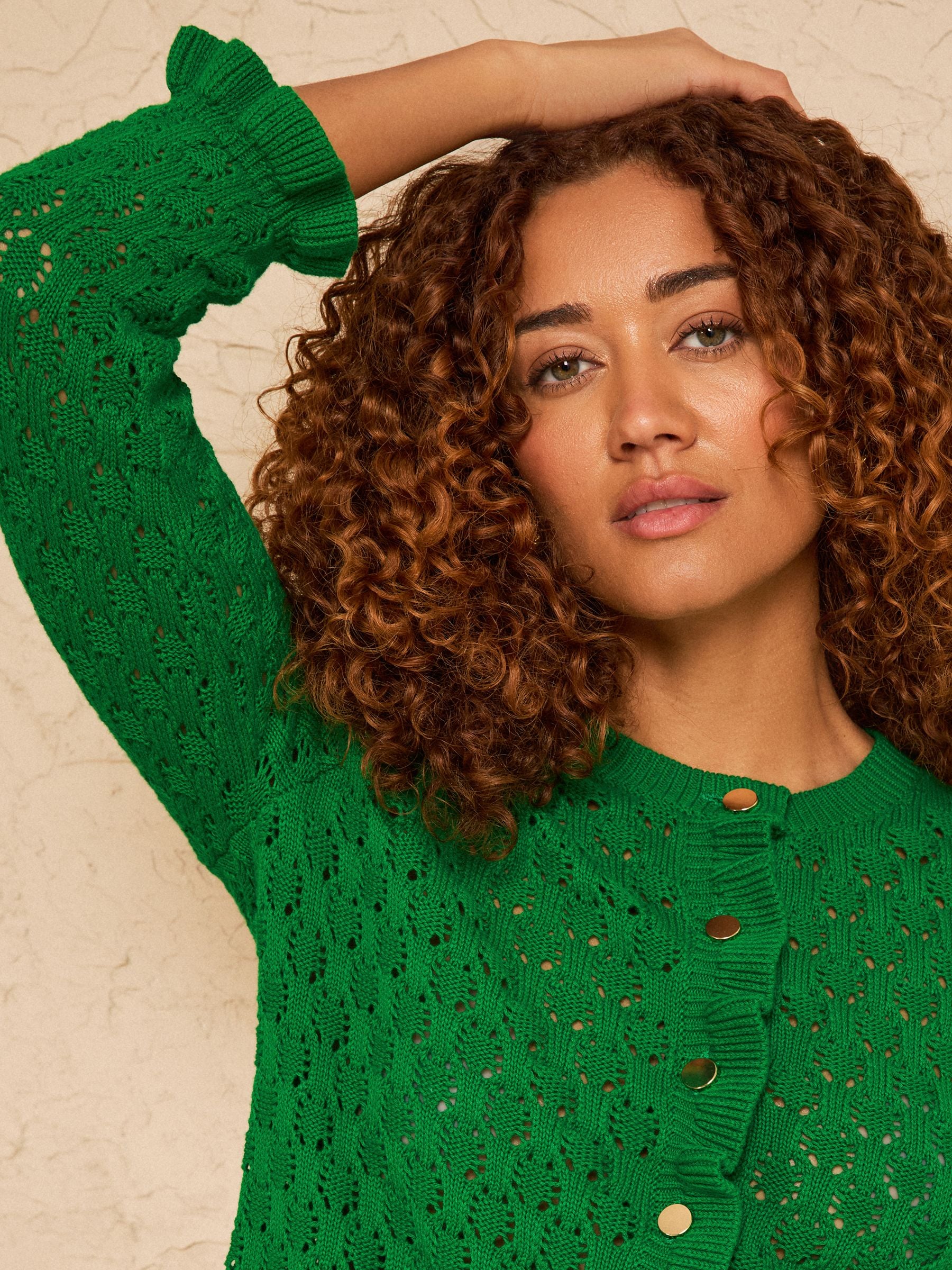 Buy Love & Roses Green Cotton Rich Frill Detail Knitted Crochet