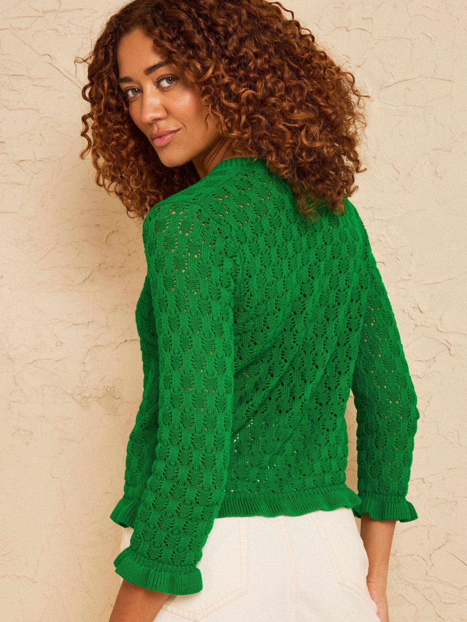 Buy Love & Roses Green Cotton Rich Frill Detail Knitted Crochet