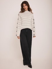 Mint Velvet Grey Wool Blend Striped Longline Jumper - Image 3 of 7
