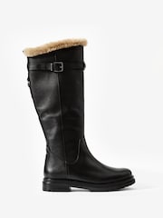 Mint Velvet Black Kara  Leather Faux Fur Boots - Image 2 of 5