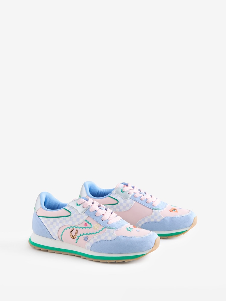 Eleanor Bowmer Blue Chequerboard Chunky Trainers - Image 2 of 6 Eleanor Bowmer Blue Chequerboard Chunky Trainers - Image 2 of 6