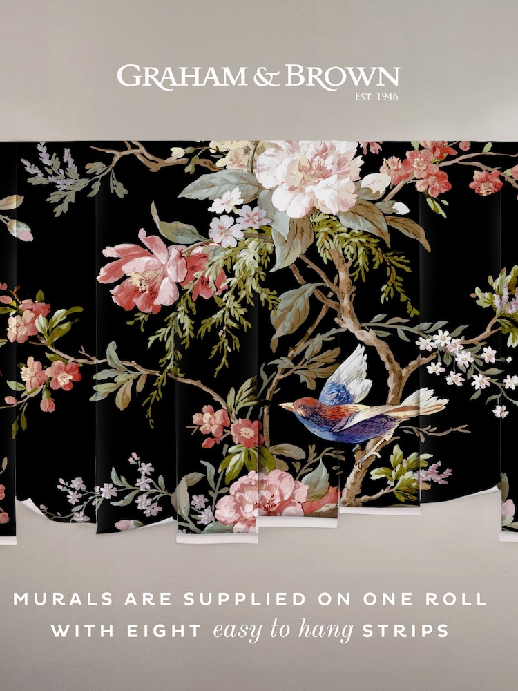 Graham & Brown Black Venetian Floral A4 Mural Sample - Image 3 of 3