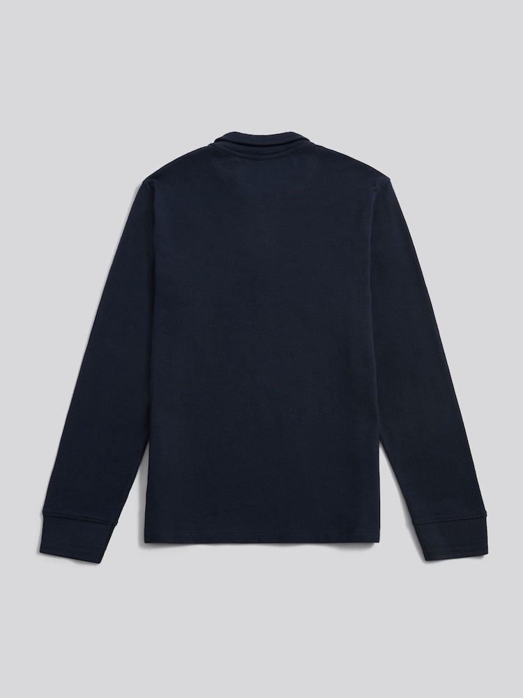 U.S. Polo Assn Blue Flat Pile Long Sleeve Polo Shirt - Image 2 of 3 U.S. Polo Assn Blue Flat Pile Long Sleeve Polo Shirt - Image 2 of 3
