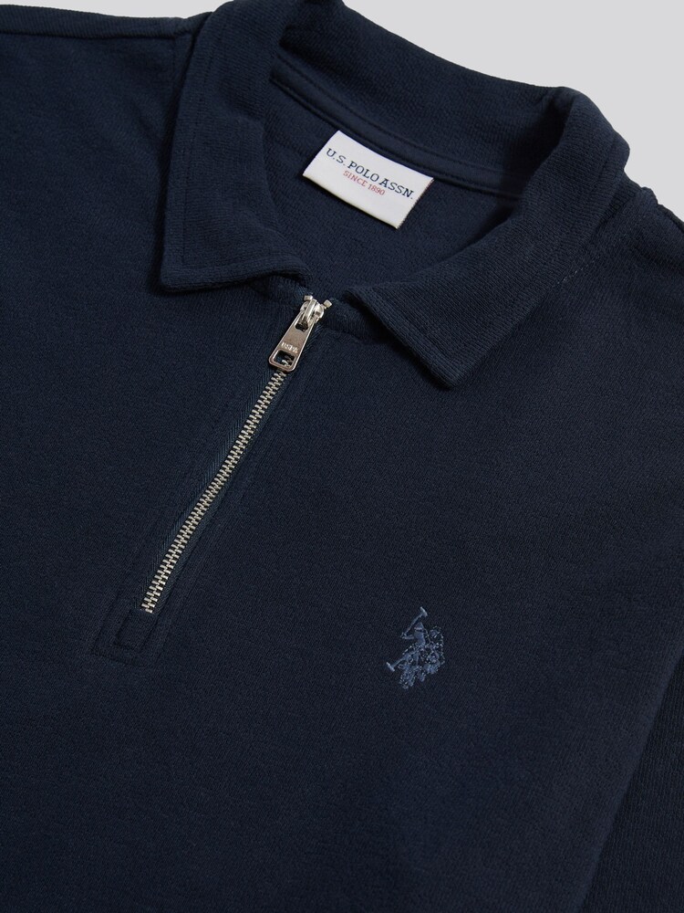 U.S. Polo Assn Blue Flat Pile Long Sleeve Polo Shirt - Image 3 of 3 U.S. Polo Assn Blue Flat Pile Long Sleeve Polo Shirt - Image 3 of 3