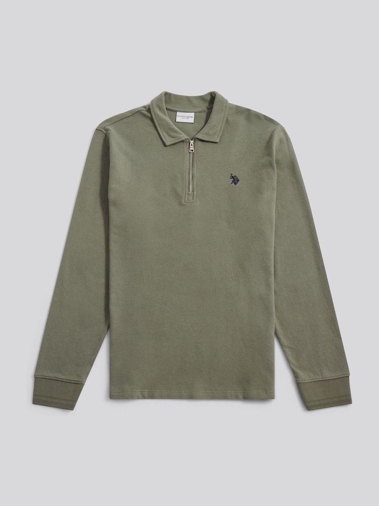 U.S. Polo Assn Green Flat Pile Long Sleeve Polo Shirt - Image 1 of 3