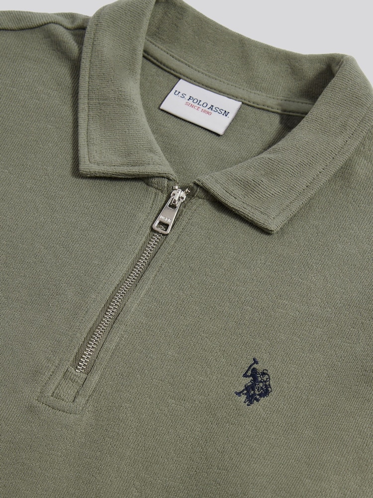 U.S. Polo Assn Green Flat Pile Long Sleeve Polo Shirt - Image 3 of 3 U.S. Polo Assn Green Flat Pile Long Sleeve Polo Shirt - Image 3 of 3