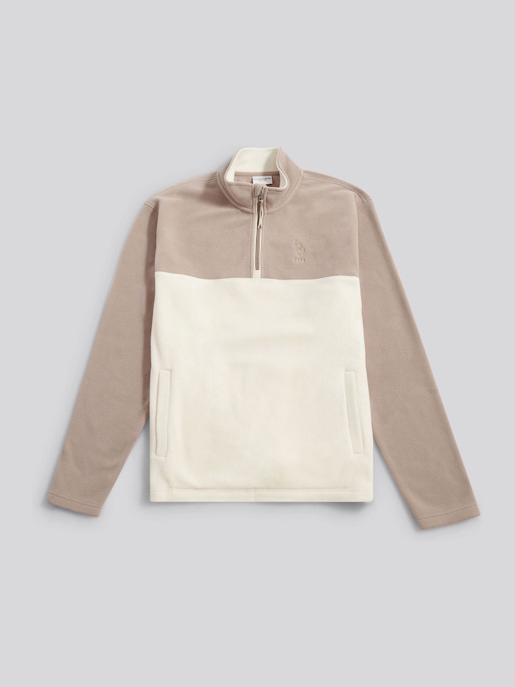 Natural - U.S. Polo Assn Colour Block Micro Funnel Fleece - Imagen 1 de 3