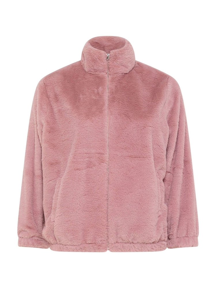 Yours Curve Pink Faux Fur Funnel Neck Zip Thru Jacket - Image 5 of 5 Yours Curve Pink Faux Fur Funnel Neck Zip Thru Jacket - Image 5 of 5