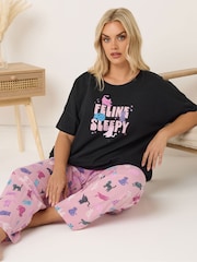 Yours Curve Black Chrome Short Sleeve Wide Leg Pyjamas Set - Image 2 of 5