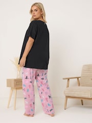 Yours Curve Black Chrome Short Sleeve Wide Leg Pyjamas Set - Image 3 of 5