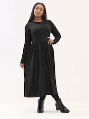 Negro - Yours Curve Long Sleeve Peplum Midaxi Dress - Imagen 2 de 5