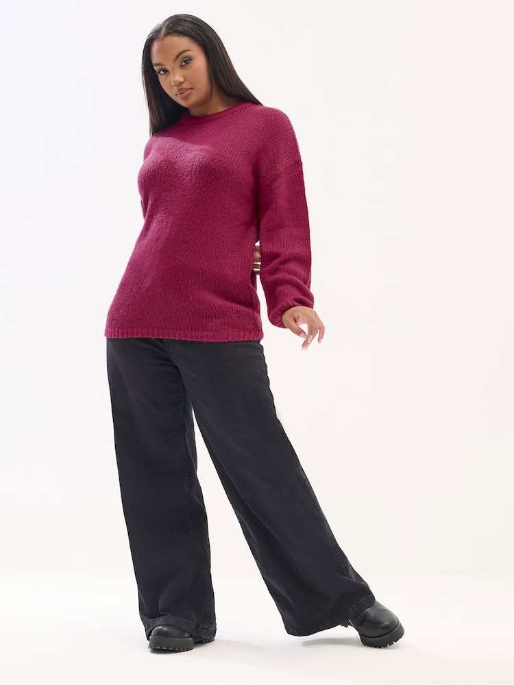 Yours Curve Pink Lofty Yarn Jumper - Image 2 of 5 Yours Curve Pink Lofty Yarn Jumper - Image 2 of 5