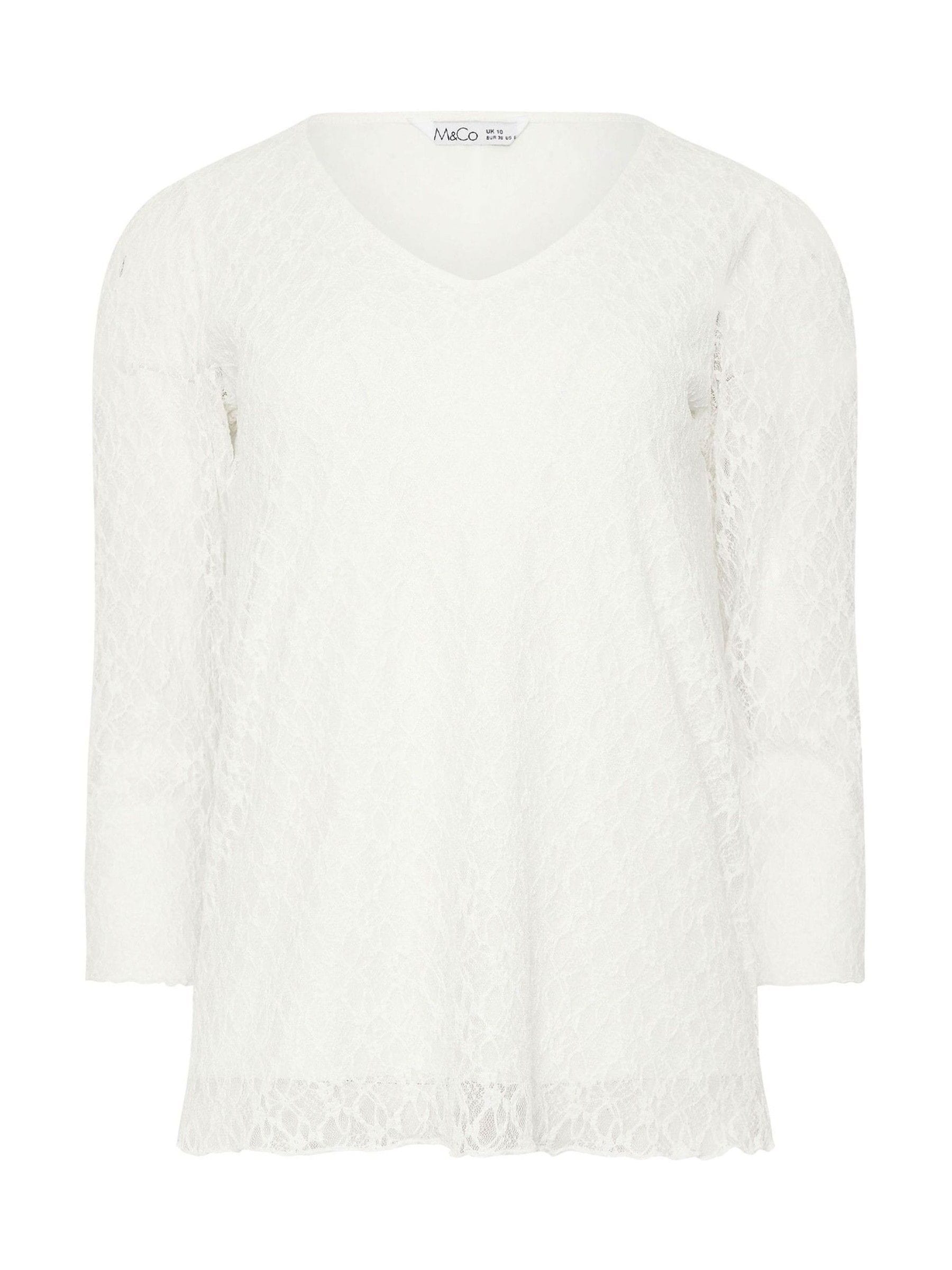 Buy M&Co White 3/4 Lace Sleeve Top from Next Japan