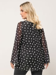 Yours Curve Black Flare Sleeve Mesh Swing Top - Image 2 of 5