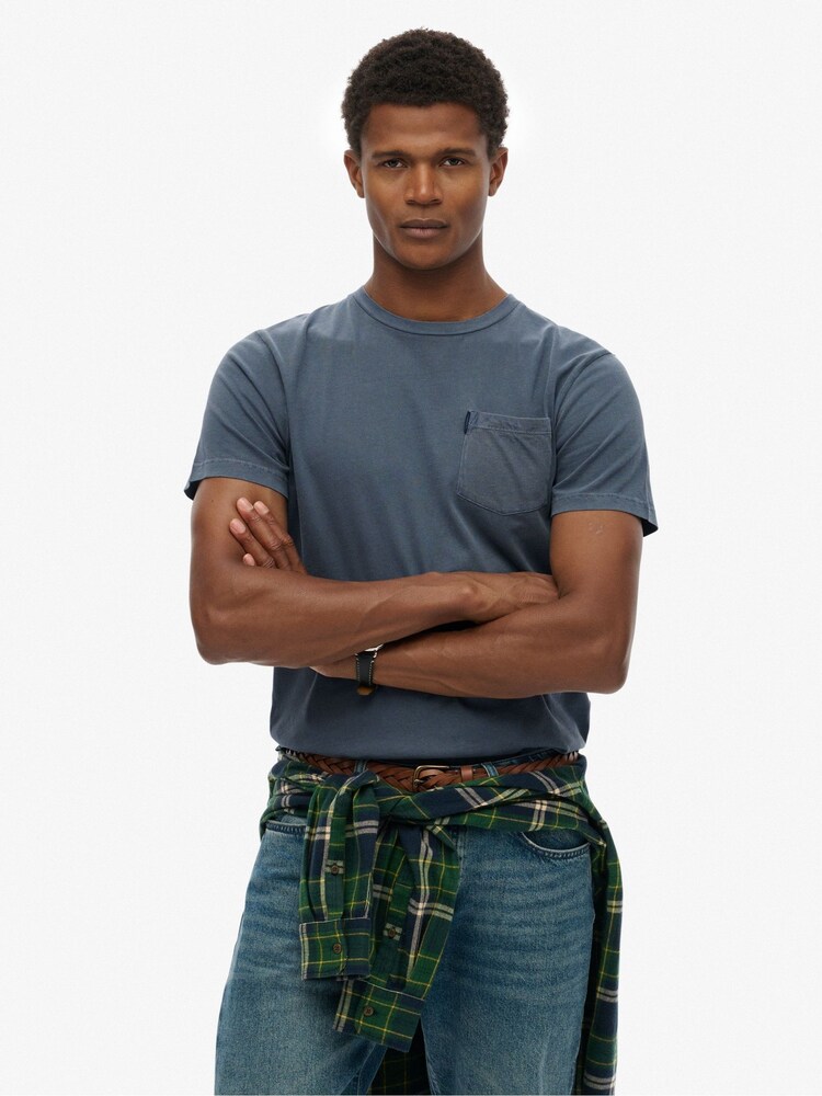 Superdry Blue Classic Essential Pocket T-Shirt - Image 1 of 7 Superdry Blue Classic Essential Pocket T-Shirt - Image 1 of 7