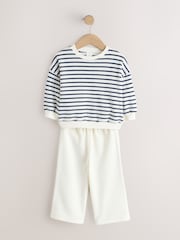 Ecru/Navy Stripe - Long Sleeve Top and Wide Leg Joggers Set (3mths-7yrs) - Image 1 of 5
