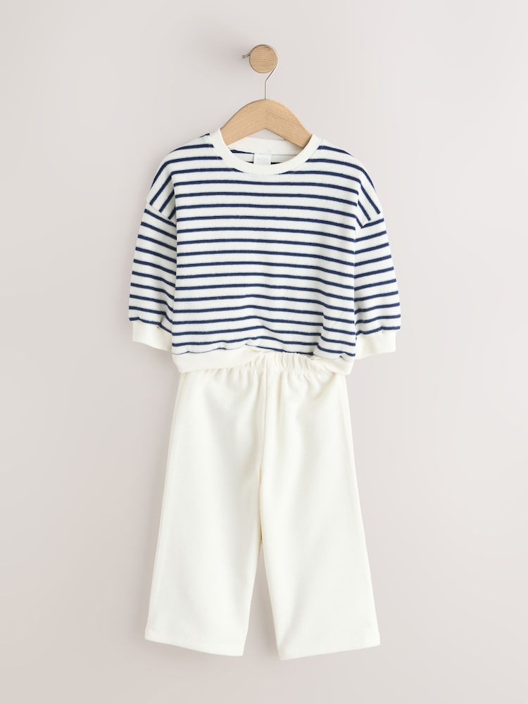 Ecru/Navy Stripe - Long Sleeve Top and Wide Leg Joggers Set (3mths-7yrs) - Image 2 of 5