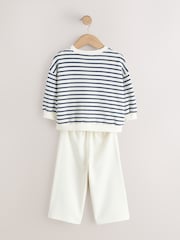 Ecru/Navy Stripe - Long Sleeve Top and Wide Leg Joggers Set (3mths-7yrs) - Image 3 of 5