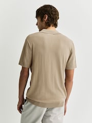 Neutral Slim Fit Cotton Rich Pointelle Knit Polo Shirt - Image 4 of 8