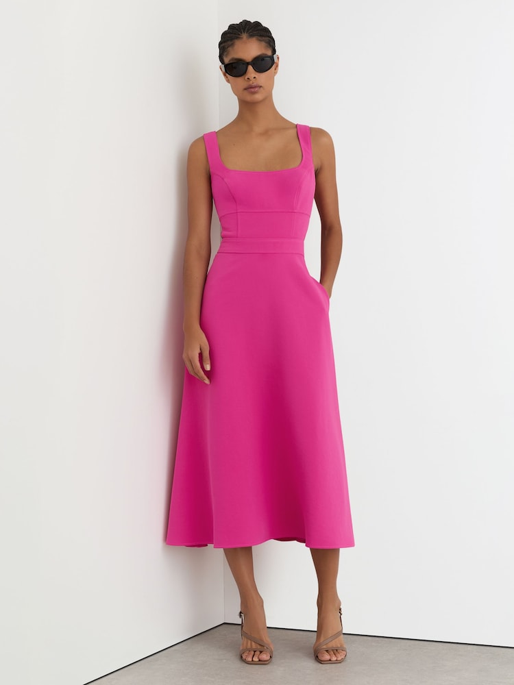 Buy Reiss Raspberry Pink Dina Waisted Cut-Out Twill Midi Dress from Next USA