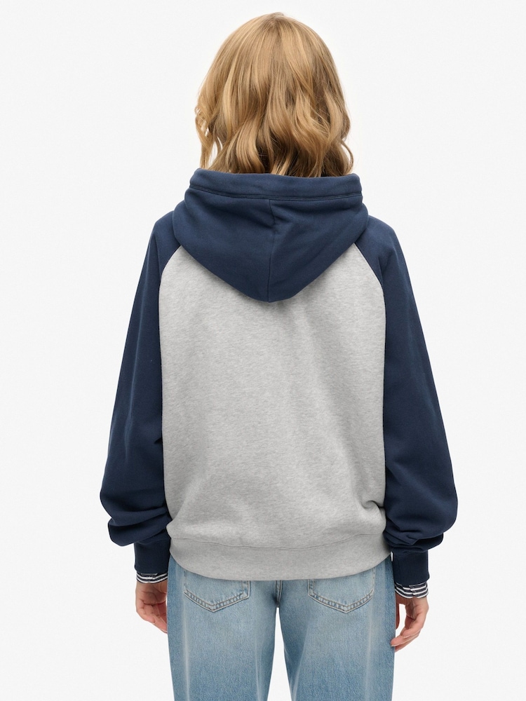 Superdry Grey Essential Logo Raglan Zip Hoodie - Image 2 of 7 Superdry Grey Essential Logo Raglan Zip Hoodie - Image 2 of 7