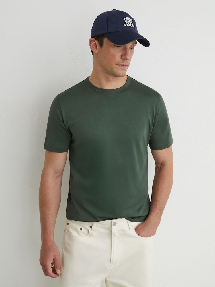 Reiss Kale Green Count Air-Water Cotton Tailored-Fit T-Shirt - Image 1 of 5 Reiss Kale Green Count Air-Water Cotton Tailored-Fit T-Shirt - Image 1 of 5
