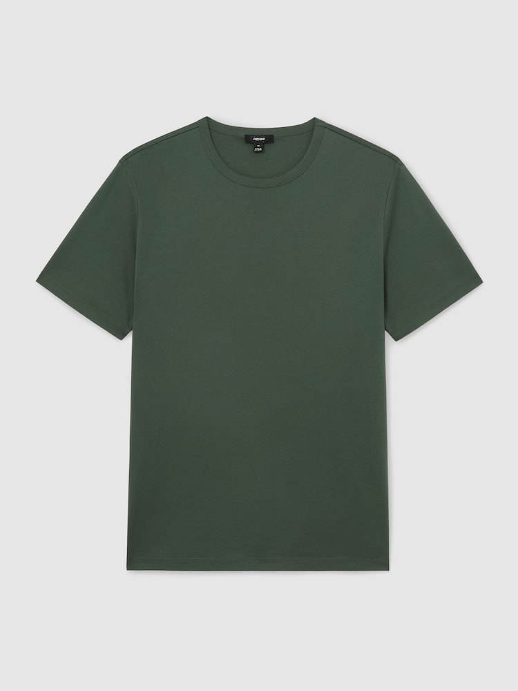 Reiss Kale Green Count Air-Water Cotton Tailored-Fit T-Shirt - Image 2 of 5 Reiss Kale Green Count Air-Water Cotton Tailored-Fit T-Shirt - Image 2 of 5