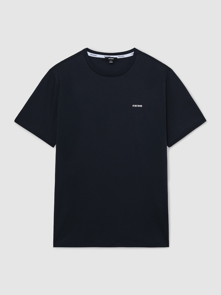 Reiss Navy Selby Cotton Logo Crew-Neck T-shirt - Image 2 of 6 Reiss Navy Selby Cotton Logo Crew-Neck T-shirt - Image 2 of 6