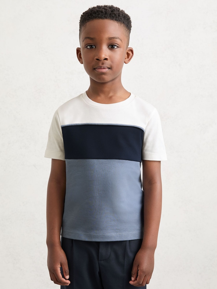 Reiss Navy/Airforce Blue/Off White Cole T-Shirt - Image 1 of 5 Reiss Navy/Airforce Blue/Off White Cole T-Shirt - Image 1 of 5