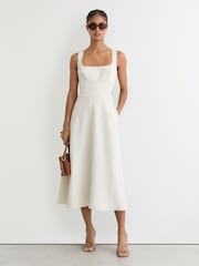 فستان تويل متوسط الطول بفتحة على الخصر Dina من Reiss - صورة 6 من 8