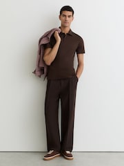 Reiss Brown Earl Air-Water Cotton Polo Shirt - Image 1 of 6