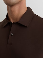 Reiss Brown Earl Air-Water Cotton Polo Shirt - Image 4 of 6