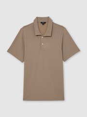 Reiss Camel Brown Kennedy Textured Half-Button Polo Shirt - Image 2 of 7