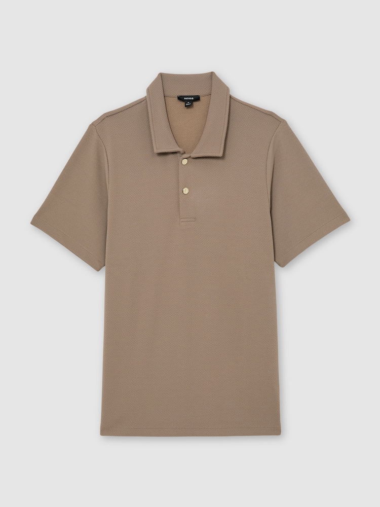 Reiss Camel Brown Kennedy Textured Half-Button Polo Shirt - Image 2 of 7