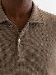 Reiss Camel Brown Kennedy Textured Half-Button Polo Shirt - Image 4 of 7