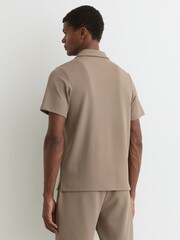 Reiss Camel Brown Kennedy Textured Half-Button Polo Shirt - Image 6 of 7