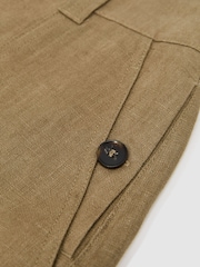 Reiss Light Khaki Green Ashby Linen Wide-Leg Trousers - Image 7 of 7