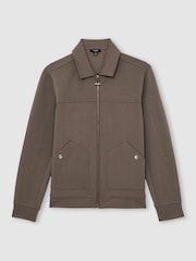 Reiss Light Brown Newland Premium Interlock Zip-Through Overshirt - Image 2 of 7