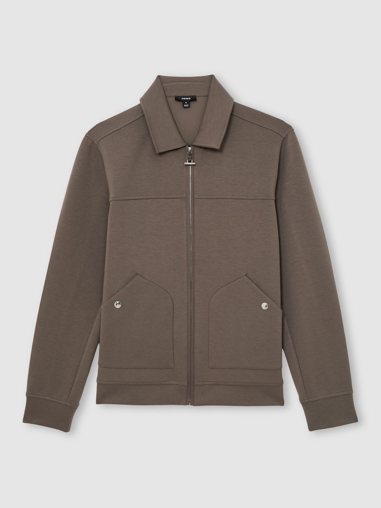 Reiss Light Brown Newland Premium Interlock Zip-Through Overshirt - Image 2 of 7