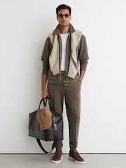 Reiss Light Brown Newland Premium Interlock Zip-Through Overshirt - Image 3 of 7