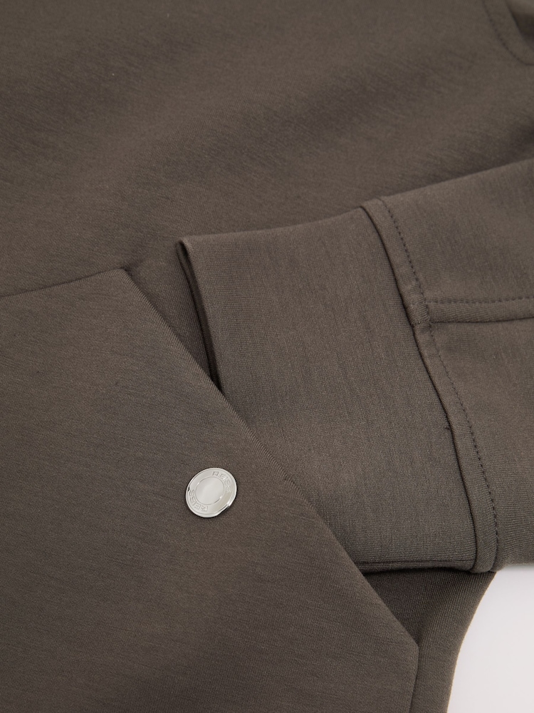 Reiss Light Brown Newland Premium Interlock Zip-Through Overshirt - Image 7 of 7